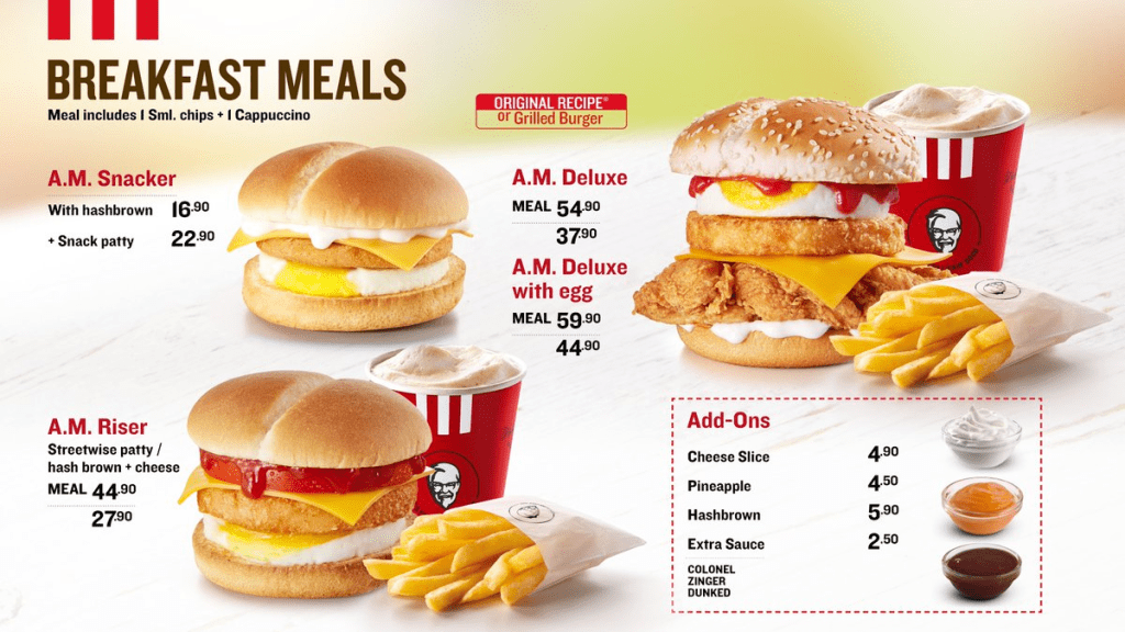 KFC menu for breakfast